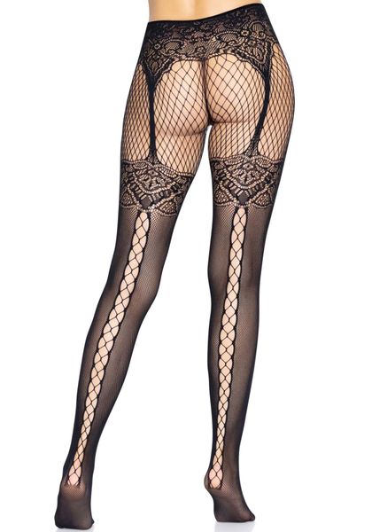 Колготки Leg Avenue Fishnet tights with back seam One size Black, задній шов, мереживо, сітка SO8581 фото