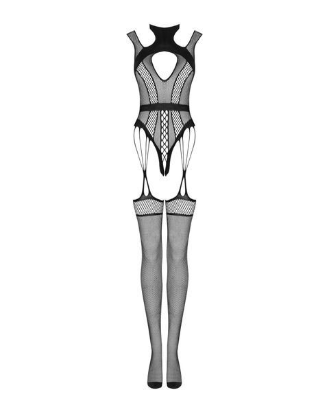 Ажурний бодістокінг з отворами Obsessive Bodystocking G327 black S/M/L, чорний, комбінезон, з доступ SO7248 фото