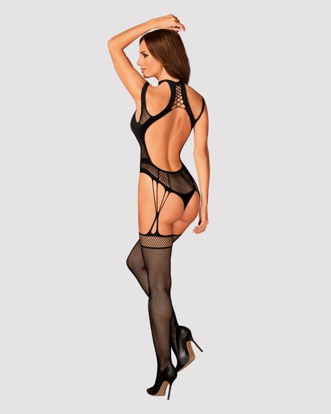 Ажурний бодістокінг з отворами Obsessive Bodystocking G327 black S/M/L, чорний, комбінезон, з доступ SO7248 фото