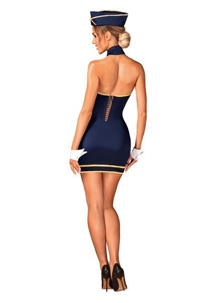 Еротичний костюм стюардеси Obsessive Stewardess uniform M/L, blue, сукня, пілотка, шарф, манжети SO7730 фото