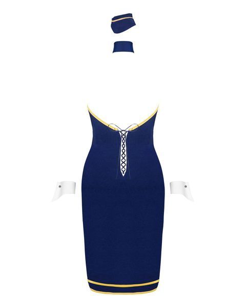 Еротичний костюм стюардеси Obsessive Stewardess uniform M/L, blue, сукня, пілотка, шарф, манжети SO7730 фото