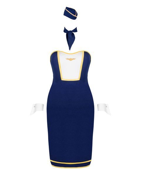 Еротичний костюм стюардеси Obsessive Stewardess uniform M/L, blue, сукня, пілотка, шарф, манжети SO7730 фото