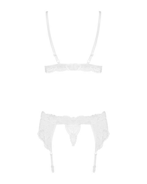 Мереживний комплект білизни Obsessive 810-SEG-1 L/XL White, бюстгальтер, стрінги, пояс для панчіх SO7166 фото