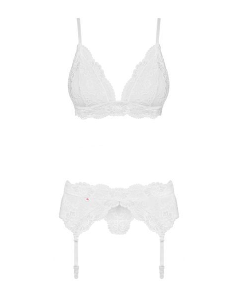 Мереживний комплект білизни Obsessive 810-SEG-1 L/XL White, бюстгальтер, стрінги, пояс для панчіх SO7166 фото