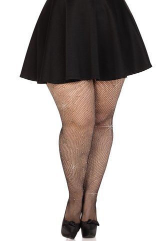 Колготки Leg Avenue Rhinestone micro net tights Plus size Black, дрібна сітка, стрази SX1729 фото
