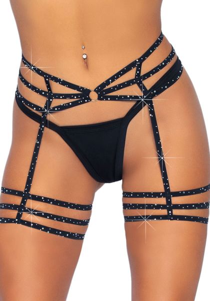 Leg Avenue Rhinestone garter strapps OS Black SO7932 фото