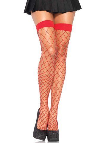 Панчохи у велику сітку Leg Avenue Fence Net Thigh Highs Red, one size SO7989 фото