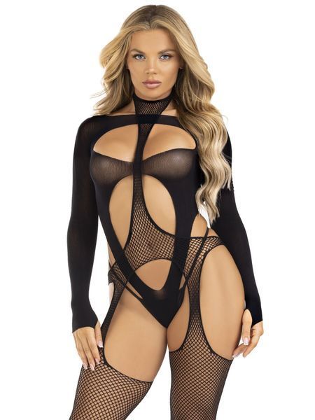 Бодістокінг Leg Avenue Bodystocking with cutout teddy Black One Size SX1087 фото
