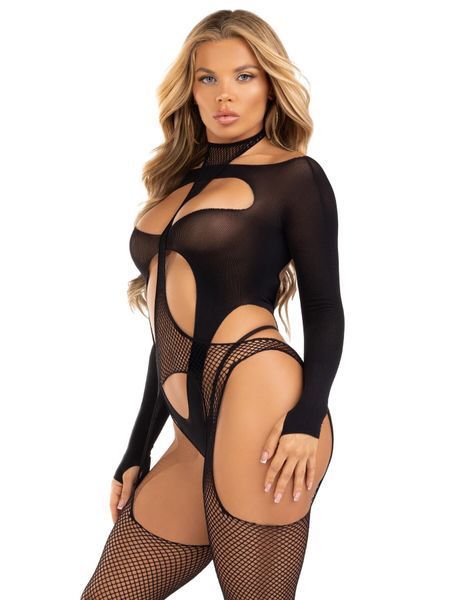 Бодістокінг Leg Avenue Bodystocking with cutout teddy Black One Size SX1087 фото