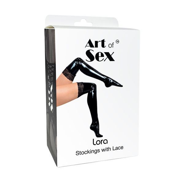 Сексуальні вінілові панчохи Art of Sex - Lora з мереживом, розмір L, чорний SO7346 фото