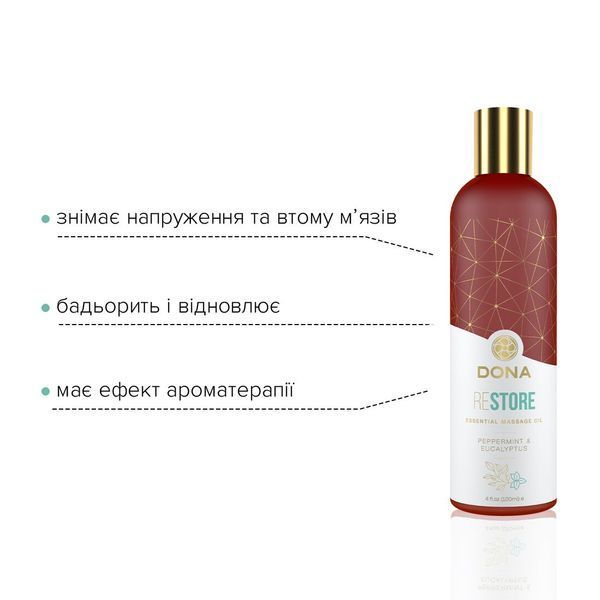 Натуральна масажна олія DONA Restore &ndash; Peppermint & Eucalyptus (120 мл) SO2620 фото